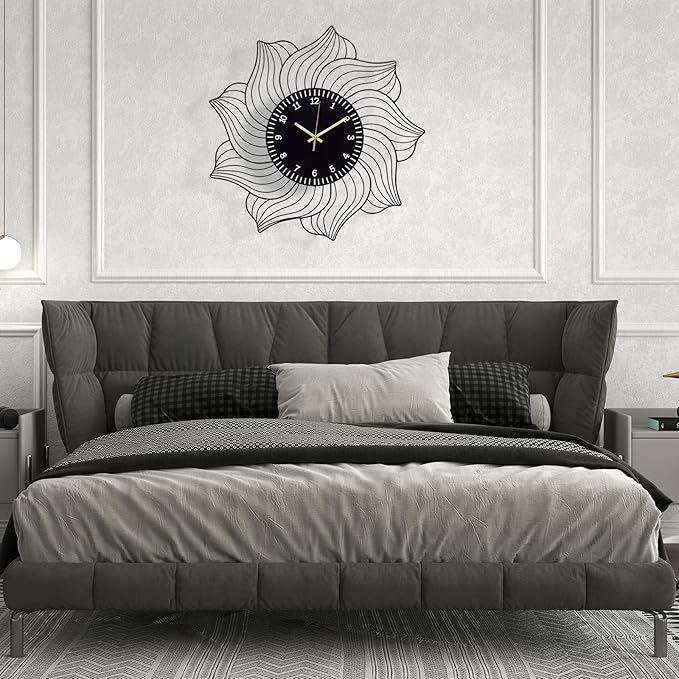 22 Inch Flower Wall Clock, Silent Non-Ticking Battery Operated Modern Decorative Metal Wall Clocks for Living Room, Bedroom, Kitchen, Office