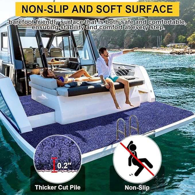 Marine Carpet,6 FT x 23 FT Deep Blue Indoor Outdoor Carpet 0.2" Thick Boat Carpet with Water-Proof TPE Backing, Non-Slide Outdoor Marine Carpet Roll for Home, Patio, Porch, Deck