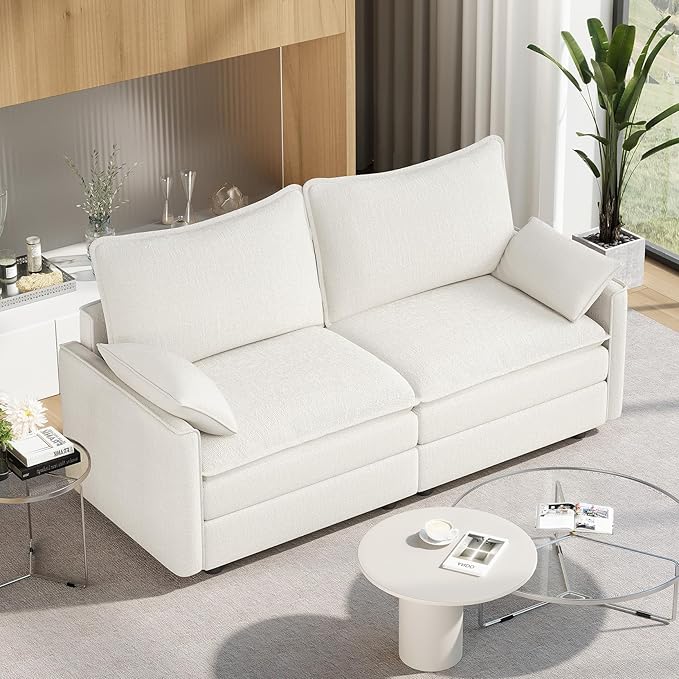 Vesgantti 74" Loveseat Sofa for Living Room, Comfy Cloud Couch Deep Seat Chenille Modern 2 Seater Small Sofa with Armrest Pillow, Easy Assembly for Small Spaces, Snow White