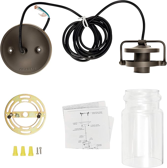 Kichler Brinley 7.75" Kitchen Pendant in Olde Bronze®, Mini Farmhouse Pendant with Clear Glass, (7.75" H x 4.75" W), 42878OZ, 1-Light