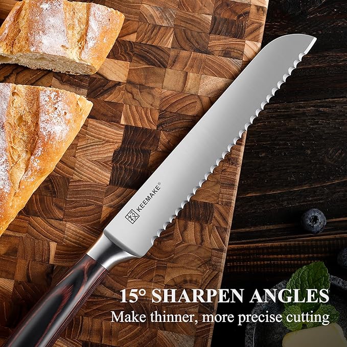 KEEMAKE Bread Knife for Homemade Bread, 8" Sourdough Bread Knife Serrated with Ultra Sharp High Carbon Stainless Steel Blade, Cutting Slicer for Bread Cake Fruit, Ergonomic Handle, Gift Box Included