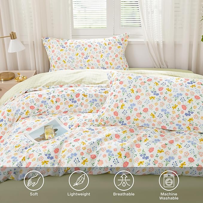 SAPHREAS King Size Colorful Flowers Duvet Cover Set 3pcs Botanical Floral Bedding Comforter Cover Set 100% Cotton 1 Duvet Cover 104"x90" 2 Pillow Shams, Comforter Not Included