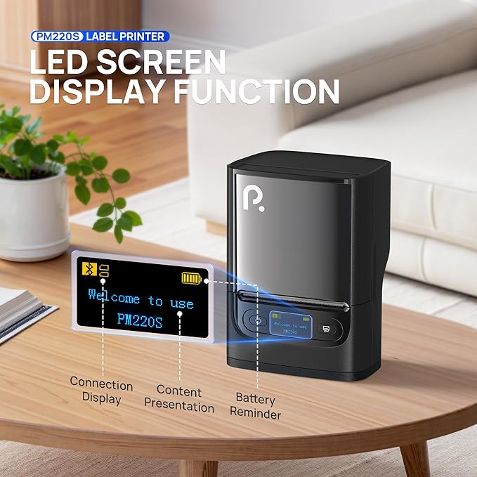 PM220S Label Maker Machine with Tape, 2 Inch Bluethooth Portable Thermal Label Printer for Small Business, Office, Home, Sticker Printer for Phone and PC, Black