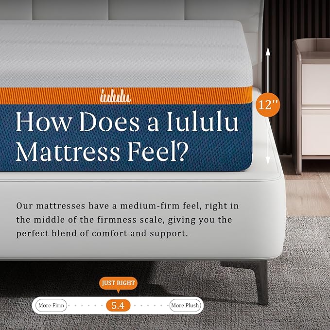 IULULU Queen Mattress, 10 Inch Memory Foam Mattress Queen in a Box - Cool Gel Bed Mattress Bamboo Charcoal Foam Queen Mattresses Pressure Relief Medium Firm