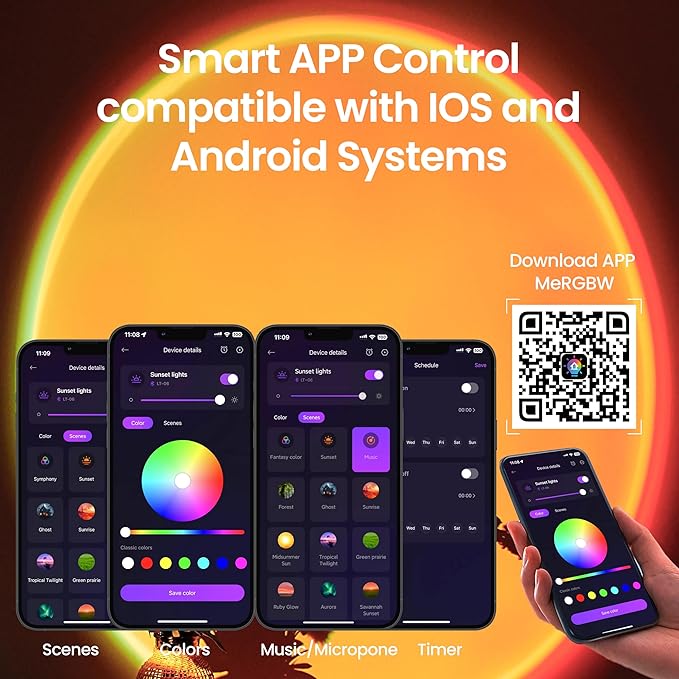 Sunset Projection Lamp with Remote/APP Control,Multi-Color LED Sunset Light Night Light,360 Degree Rotation Sunset Lamp for Photography/Party/Room Decor,Gifts for Christmas,Thanksgiving Day