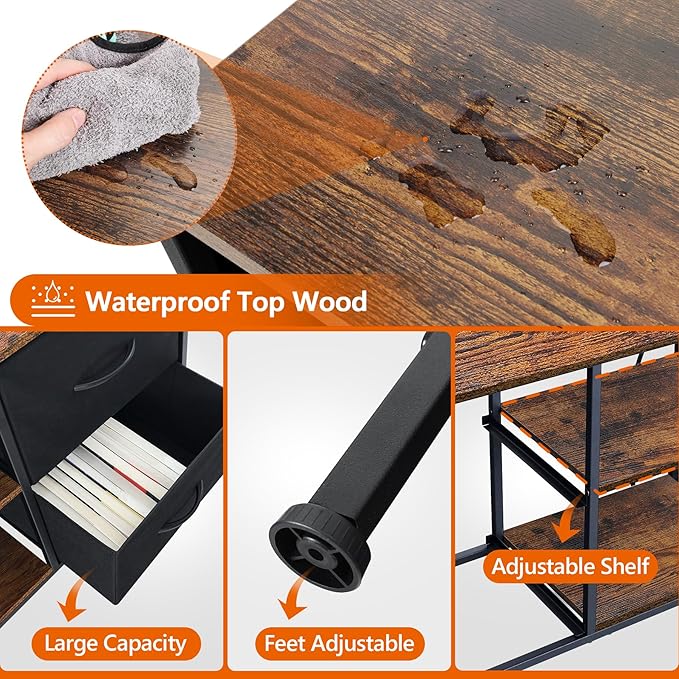 TV Stand for Bedroom, Television Stand for TV up to 55 Inch Entertainment Center Dresser with 4 Drawers Open Storage Shelves for Living Room, Entryway (Black and Rustic Brown)