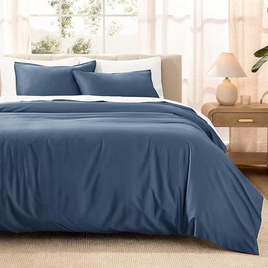 Bare Home 100% Organic Cotton Sateen Duvet Cover Set - 400 Thread Count - Smooth Sateen Weave - Warm & Luxurious - Duvet Cover (King/Cal King, Bering Sea)