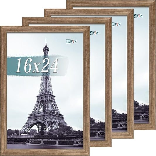 VCK 16x24 Poster Frame Set of 4 - Walnut, Gallery-Quality Wood Picture Frames, 1.1-Inch Wide Border, Polished Plexiglass, Vertical or Horizontal Wall Display for Photo/Art/Prints, Walnut