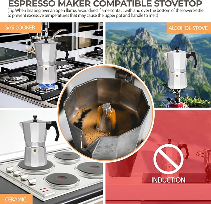 Aluminum 12 Cup 600ml Moka Pot Express Coffee Maker Stovetop Espresso Percolator Coffeemaker Italian Classic Style Brewing Greca Cafe Mocha Machine for Cafeteras Lover Camping Travel and Home Use 20oz