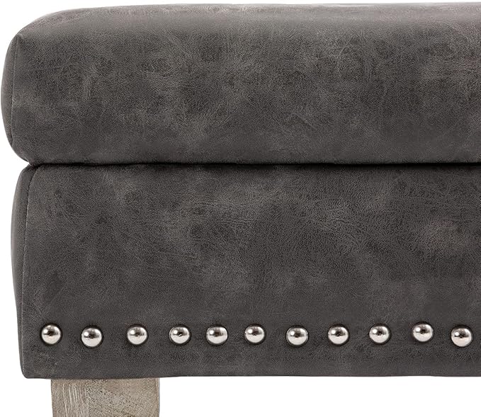 chairus PU Leather Upholstered Storage Entryway Bench, 36 inch Bedroom Bench Seat with X-Shaped Wood Legs for Living Room, Foyer or Hallway - Gray