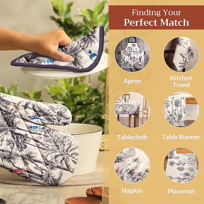 Maison d' Hermine Pot Holders 100% Cotton Heat Resistant Potholders 8" x 8" Hot Pads with Loop for Thanksgiving Christmas Decorations BBQ Cooking Baking Handling Hot Pans (Pack of 1, Amazonia)