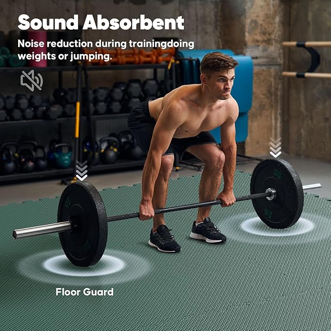 Home Gym Mat, Puzzle Exercise Mat, EVA Interlocking Foam Floor Tiles for Home Workout Equipment and Kids' Play Areas - Blue, 24 in x 24 in x ½ in - (Green, 12 Pack (48 SQ FT))