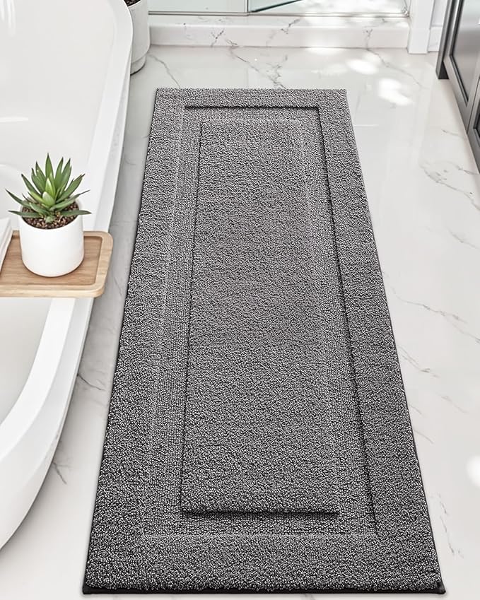 LUMI Ultra Soft Bathroom Rugs Non Slip with Rubber Backing, Absorbent Washable Bath Mat Quick Dry, Upgraded Premium Microfiber Plush Carpet for Bathtub and Shower Floor, Dark Grey, 24x60