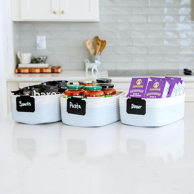 NaturalCozy 11.8"x8"x4.5” Rectangle Storage Baskets for Shelves 3 Pack | Cotton Rope Woven Small Baskets for Organizing | Small Storage Bins for Nursery, Bathroom, Closet, Shelf, Decorative, Gift