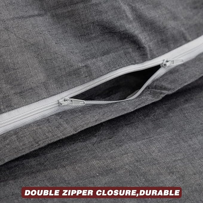 FACE TWO FACE Bedding Duvet Cover Set100% Washed Cotton Duvet Cover Linen Like Textured Breathable Durable Soft Comfy (Twin,Dark Gray)