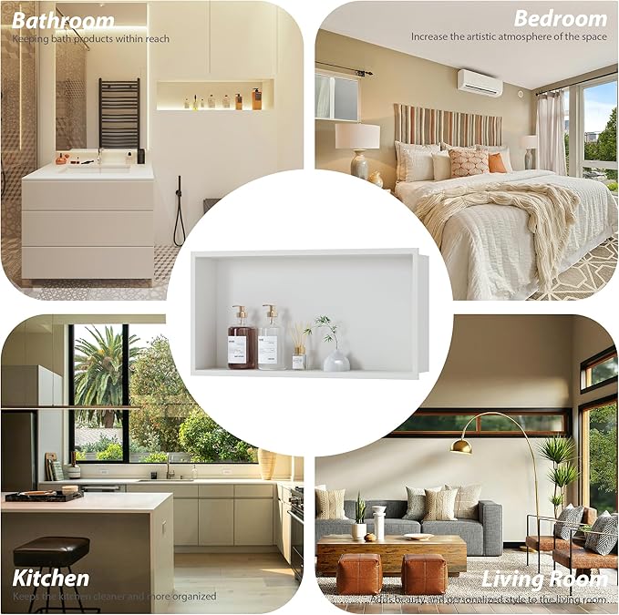 Stainless Steel Shower Niche 24" X 12", No Tile Needed Wall Niche, Recessed Shower Shelf for Bathroom Storage, Matte White