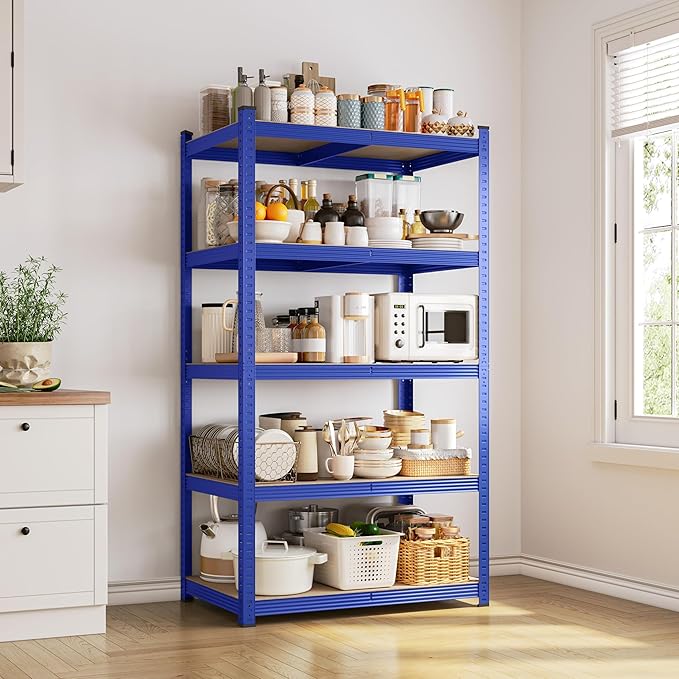 Yaheetech Standing Shelf Units, 5 Tier Storage Shelf, Heavy Duty Shelving, Adjustable Garage Shelves, Utility Rack Shelf Unit, Basement Warehouse Shed, 35.5″L × 16″W × 71″H - Blue