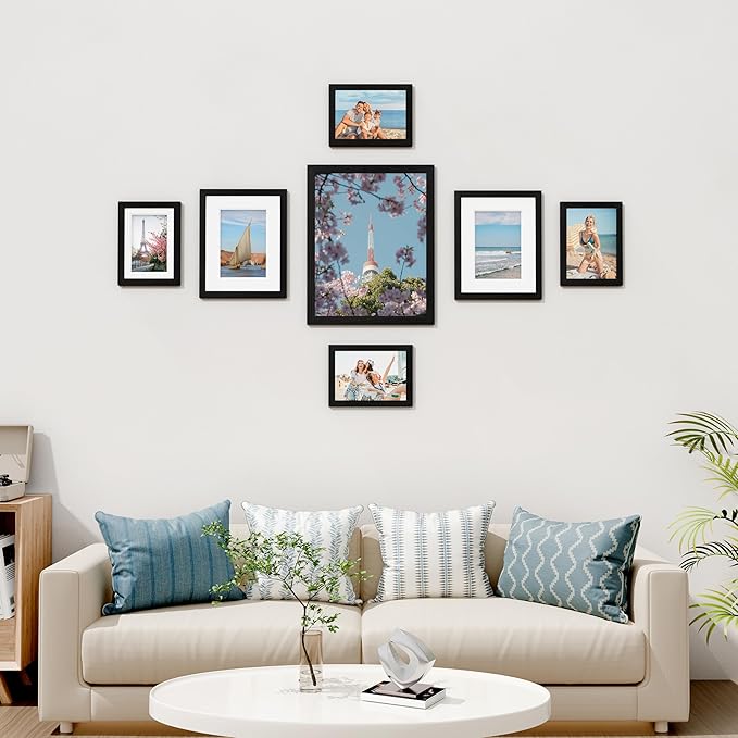 Vittanly 7 Pack Picture Frames, Picture Frames Collage Wall Decor for Wall or Tabletop Display, Multi Sizes with 1Pcs 11x14, 2Pcs 8x10 and 4Pcs 5x7 Photo Frames, Gallery Wall Frame Set in Black