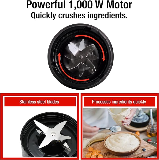 Koblenz Mix&Go Personal Blender, Portable Size Blender for Shakes and Smoothies with Auto-Stop Function, 1000w Motor, Stainless Steel Blades, To-Go Cup, Easy to Clean, Black