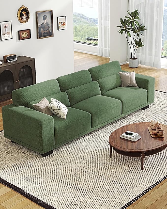 Pipishell 89" Sofa with Deep Seats and Wide Armrests, Comfy 3-Seater Futon, Couches for Living Room, Modern Upholstered Couch with Removable Cover, Linen Fabric, Green