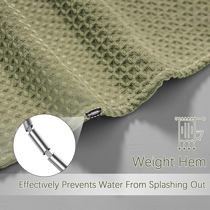 Extra Long Shower Curtains 96 inch Khaki Waffle Shower Curtain for Bathroom, Heavy Duty 256GSM Modern Shower Curtain, Machine Washable,Water Resistant with 12 Metal Hooks, 72Wx96H