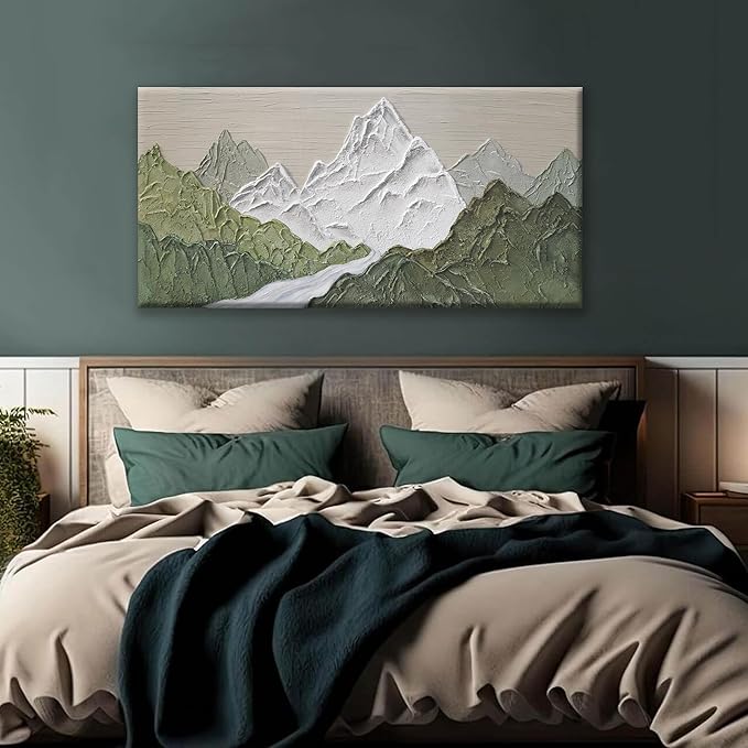 YISXINOAG Mountain Abstract Wall Art For Living Room Modern Canvas Art Wall Decor Print Green Wall Art Abstract Mountain Forest Landscapes Print Painting Ready To Hang Wall Pictures 24×48 In