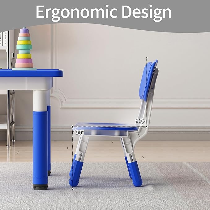 Toddler Table and 2 Chairs, Kids Table and Chair Set Height Adjustable, 31.5''L x 23.6''W Multifunctional Graffiti Desktop for Reading, Drawing, Eating, for Girls & Boys Age 2-10, Blue