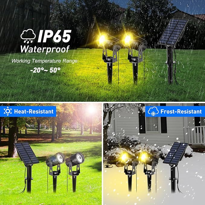 T-SUN Solar Spotlights Outdoor Waterproof, 2-in-1 Solar Landscape Spotlights LED Garden Spot Lights for Yard Tree Garden Pond Pool Area (Warm White)