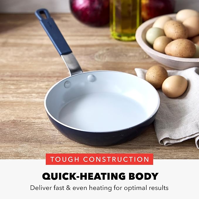 GreenPan x Bobby Flay 8" Nonstick Frying Pan Skillet, PFAS-Free Diamond Ceramic, Induction Suitable, Stay-Cool Silicone Handle, Easy Clean Dishwasher & Oven Safe, Egg & Omelet Pan, Oxford Blue