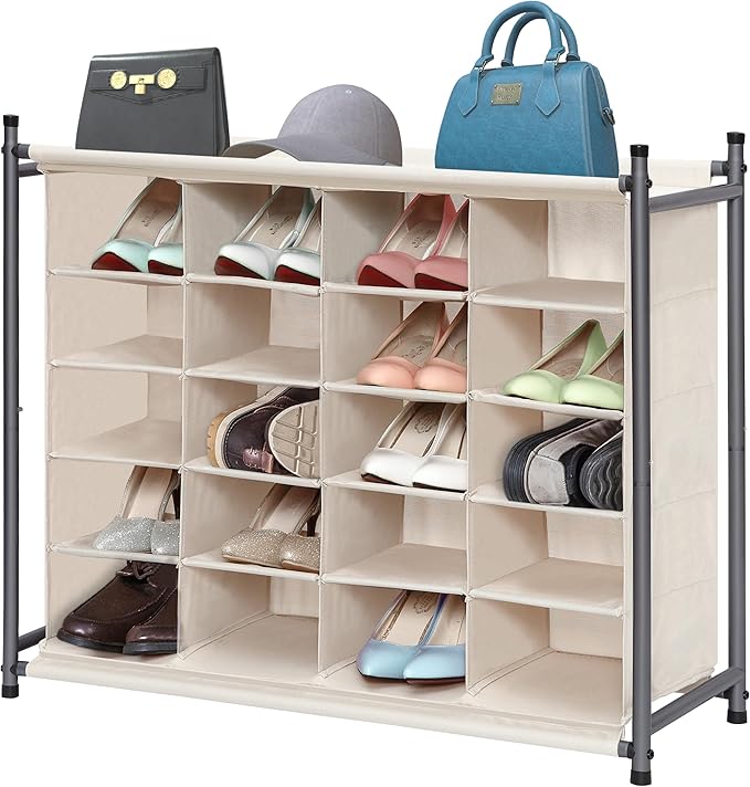 STORAGE MANIAC Stackable Shoe Cubby Organizer, Free Standing Shoe Cube Rack for Entryway, Bedroom, Apartment, Closet, 20-Cube Beige