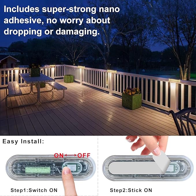 Solar Deck Lights, 6 Pack Waterproof LED Path Lights, Outdoor Solar Step Lights, Solar Powered Light Bar for Stairs, Driveway, Walkway, Pathway, Dock, Porch, Warm White
