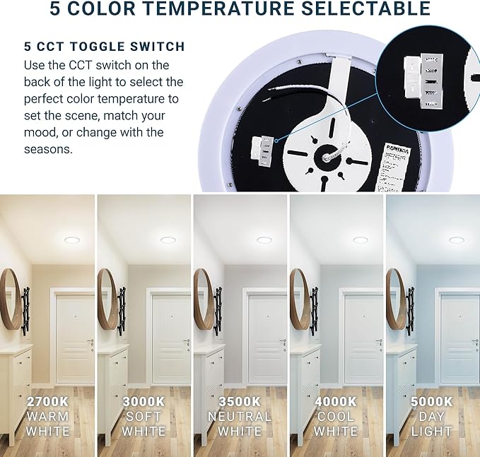 PARMIDA (2 Pack) 12 Inch LED Flush Mount Ceiling Light with Night Light, 30W, ETL, 5 Color Selectable 2700K/3000K/3500K/4000K/5000K, 2400LM, Dimmable, Ultra Thin Round Modern Flat Panel, Black Finish