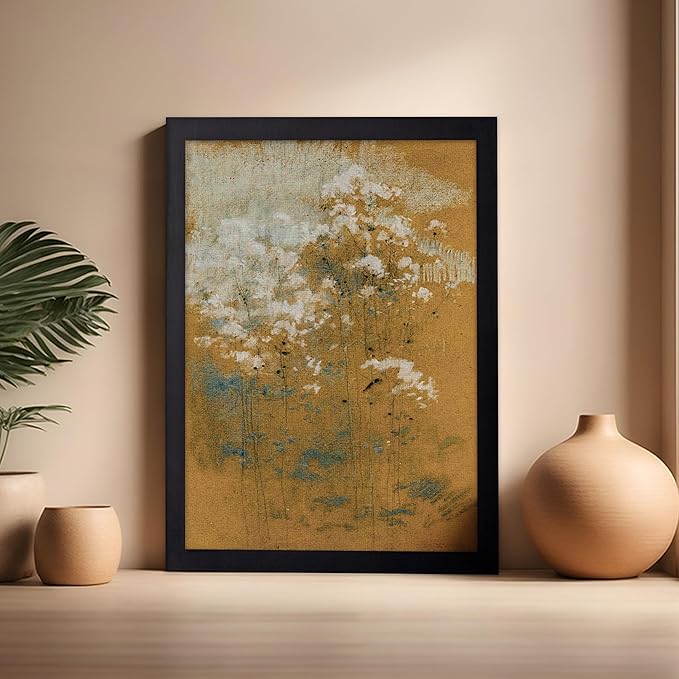 Poster Master Vintage Wild Flowers Poster - Retro Tonal Botanical Painting Print - Abstract Art - Floral Art - Farmhouse Art - Aesthetic Flower Shop or Living Room Wall Decor, 16x20 Black Framed