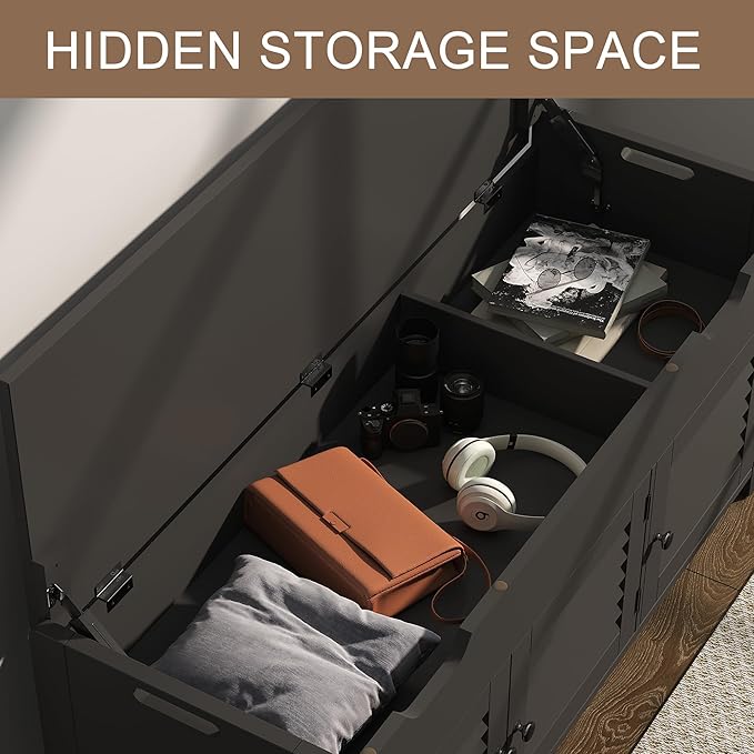 ChooChoo 41.3" Shoe Storage Bench with Lift Top Storage, Entryway Bench with Cushioned Seat, Adjustable Shelf, Shoe Cabinet with Hidden Space, for Entryway, Bedroom, Living Room, Black