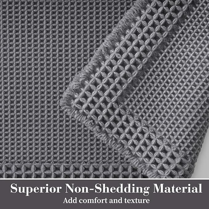 RESARE Waffle Bathroom Runner Rugs, Super Absorbent Bath Mat Non Slip Washable Quick Dry, Upgraded Ultra Soft Boho Bath Rugs with Tassels for Hallway Bedroom Laundry Room, 2'x6'(24"x72"), Dark Grey