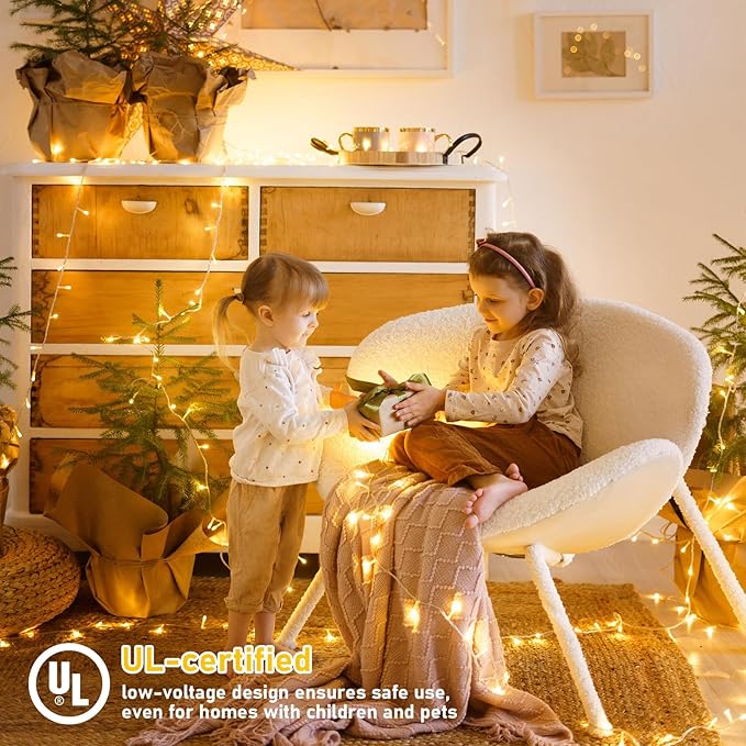 JMEXSUSS 150 LED String Lights Indoor Plug in, Connectable Warm White Christmas Lights for Bedroom, 59ft 8 Modes Twinkle Fairy Light Outdoor for Room Classroom Party Christmas Tree Decor