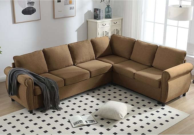 Ball & Cast 104" Sleeper Sofa Bed, L Shaped 6 Seater Sectional Sofa Couch with Pull Out Bed, 2 in 1 Pull Out Couch for Living Room, Office, Apartment,Brown