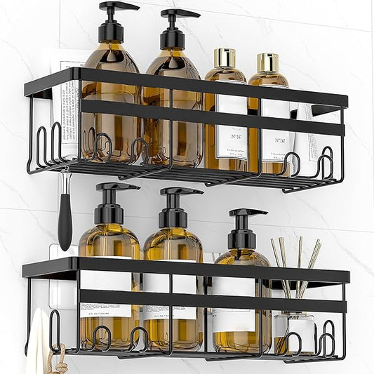 WOWBOX Shower Caddies 2 Pack - Adhesive Hanging Shower Shelf - Bathroom & Kitchen Organizers and Storage, No Drilling Stainless Shower Shelves for Home Decor Storage (Large), Black