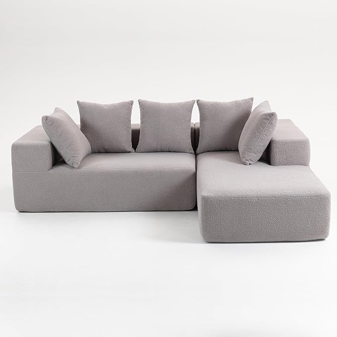 KEIKI L-Shape Cloud Sectional Sofa, 96” Modern Modular Boneless Couch with Left Chaise Lounge, Upholstered Couches for Living Room Bedroom, Light Grey
