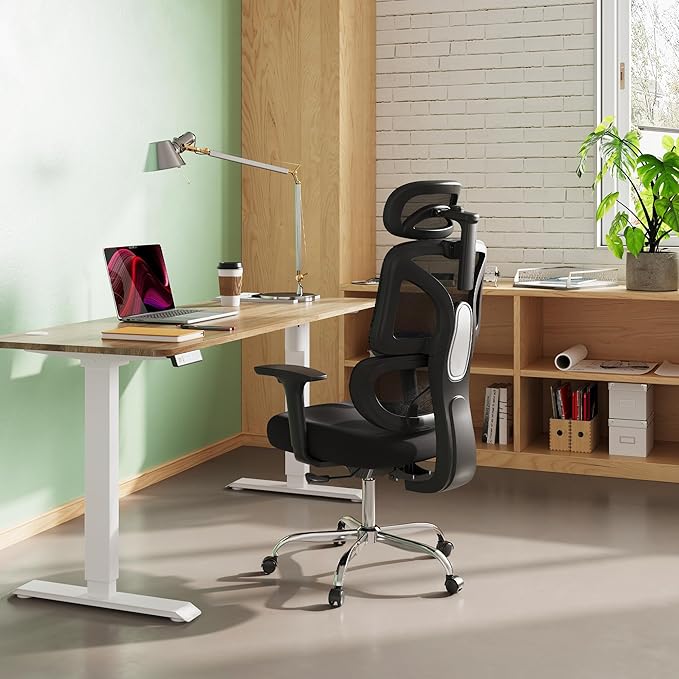 DEVAISE Office Chair Big and Tall Reclining Ergonomic Desk Chair for Long Hours, Comfy Breathable Mesh, Adjustable Armrests with Lumbar Support, Black