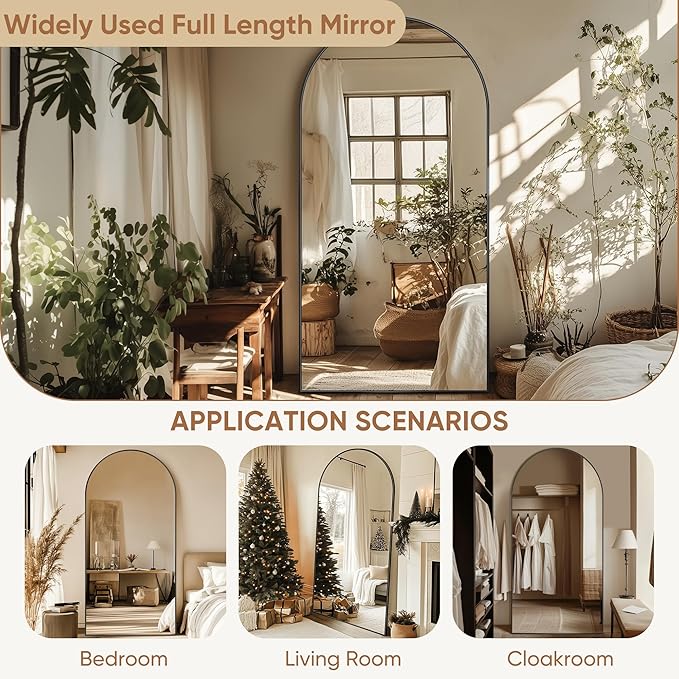 Full Length Mirror, 77"x38" Oversized Arched Mirror Large Standing Mirrors, Tall Mirrors Body Floor Mirror for Bedroom Living Room Aluminum Frame,Black