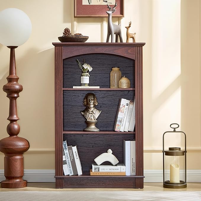 Small Bookshelf, 3 Tier Bookcase and Kids Bookshelf, Cherry Storage Cabinet with Wooden Cube Storage Organizer, Modern Book Shelf for Bedroom Furniture, Living Room, Office, Toy Organizer Cabinet