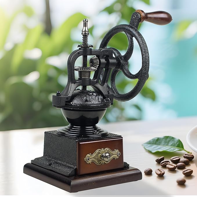 Manual Burr Coffee Grinder,Home Vintage Style Wooden Hand Crank Coffee Maker Grinder