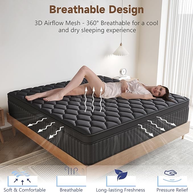 Queen Mattress, 14 Inch Queen Medium Firm Hybrid Mattress in a Box, Individual Pocket Spring for Pressure Relief & Motion Isolation, Reinforced Edge Support, CertiPUR-US Certified