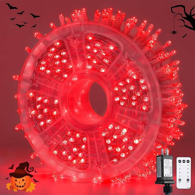 JMEXSUSS 400 LED Red Halloween String Lights Outdoor, 132ft Red String Lights Indoor Plug in with Remote, 8 Modes Christmas Light for Tree Room Fireplace Christmas Halloween Party Decor