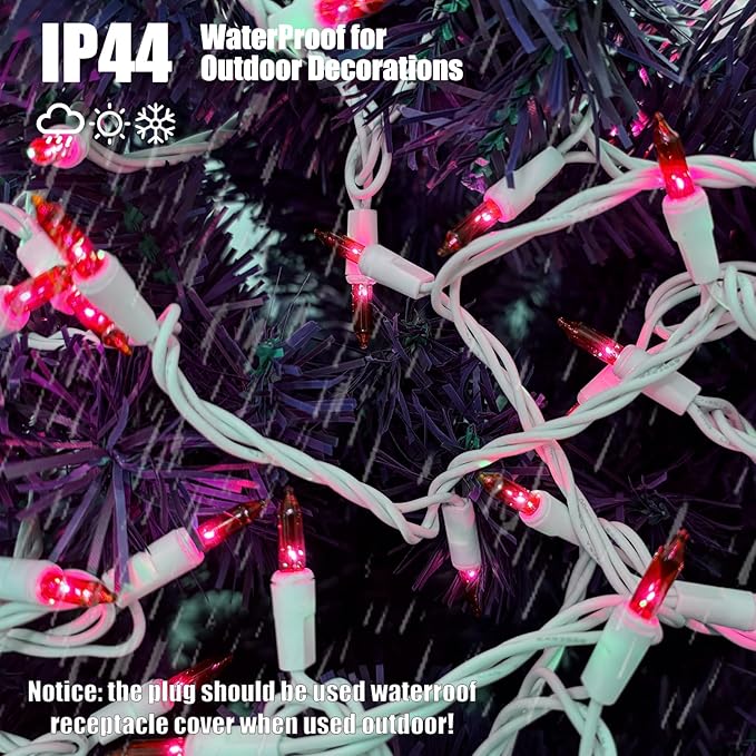 Christmas Lights 100 Count Red Christmas Tree String Lights with White Wire for Outdoor Indoor Christmas Decorations Wedding Decorations Valentines Day Decor,UL Certified (21feet)