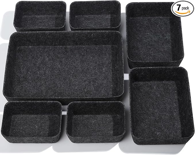 HNYYZL Desk Drawer Organizer,7 Pack Felt Drawer Organizer Shallow Drawer Organizers Felt Storage Bins,Grey