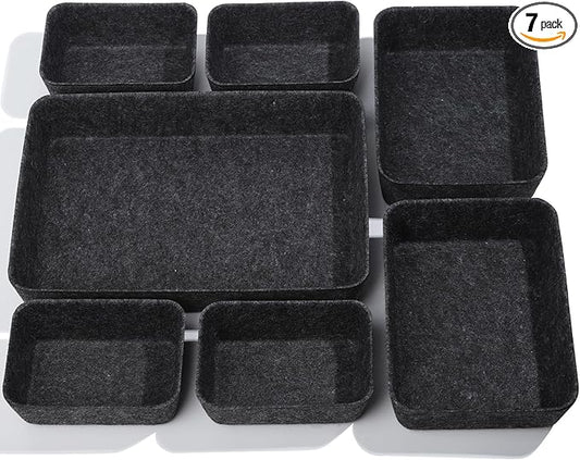 HNYYZL Desk Drawer Organizer,7 Pack Felt Drawer Organizer Shallow Drawer Organizers Felt Storage Bins,Grey