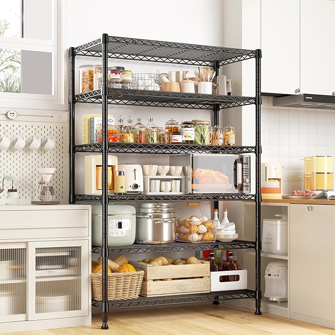 REIBII 71" H Storage Shelves 6 Tier Wire Shelving Unit 1200LBS Metal Shelves Adjustable Shelving Units and Wire Shelf Storage Rack Shelf Metal Shelving, Dorm Storage Shelves, 71" H x 29" W x 14" D