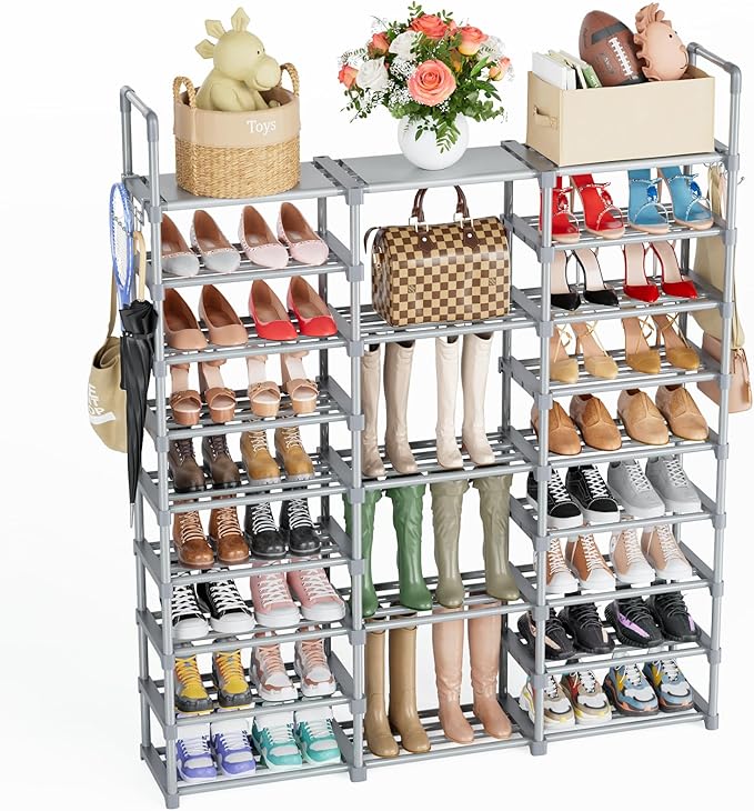 Mavivegue 9 Tiers Tall Shoe Organizer - Vertical Shoe Shelf for 50-55 Pairs, Stackable Racks for Entryway, Closet, Garage - Grey